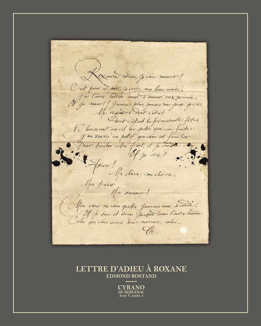 Affiche d'art littéraire "Edmond Rostand, la lettre d'adieu à Roxane"